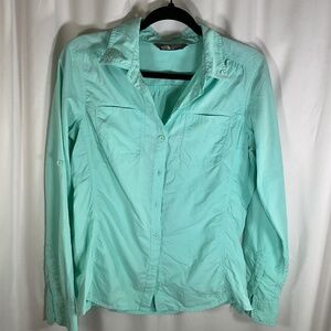 The North Face Shirt Women Medium Turquoise Cool Horizon Campcore Outdoors Logo